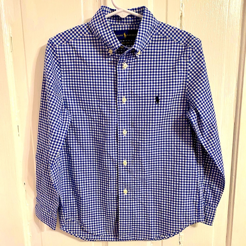 Ralph Lauren-Blue and White Checked Button Down Shirt